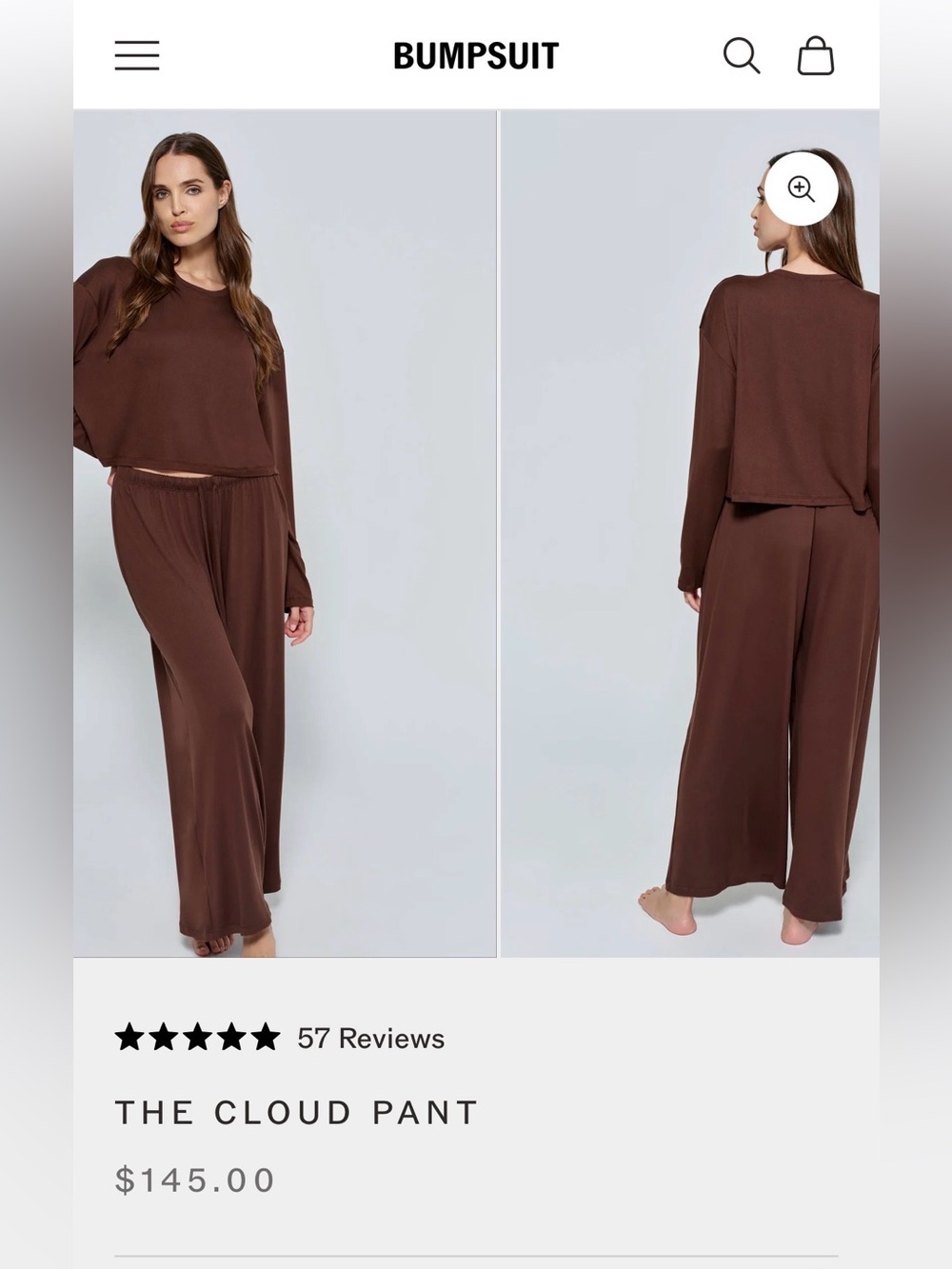 Women's BUMPSUIT The Cloud Pant - Chocolate, New with Tags